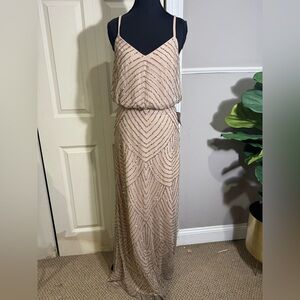 Adrianna Papell Taupe Beaded Maxi Dress